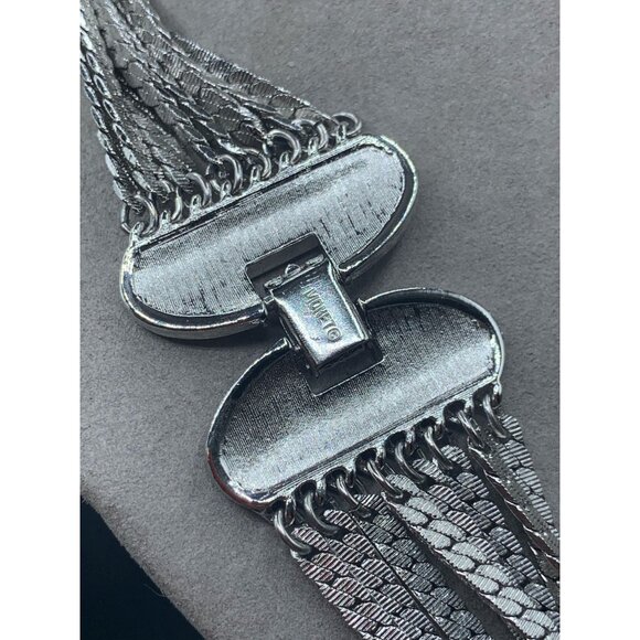 Monet Multichain Necklace Silver Tone Fashion Statement Wide Clasp Marked - Picture 5 of 6